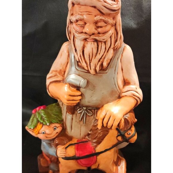 Handcrafted Santa With Elf Rocking Horse Figurine Vintage Ceramic - Picture 2 of 10